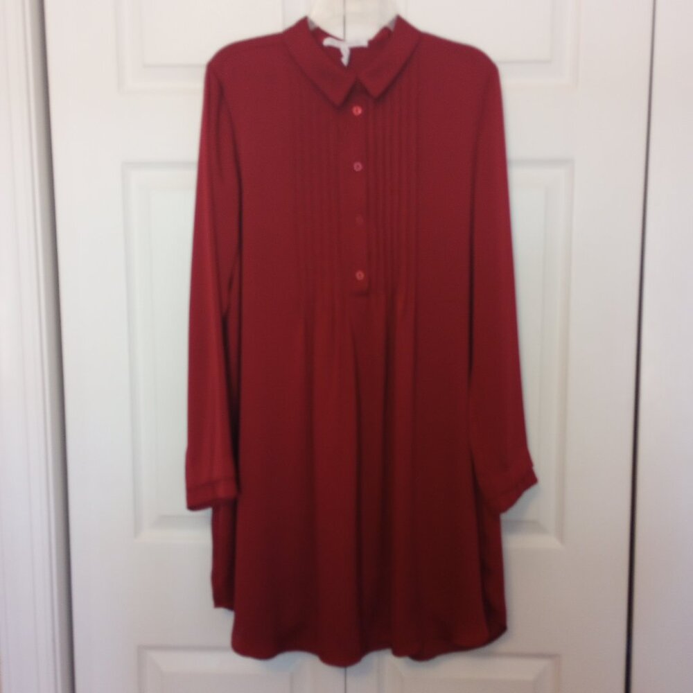 BCBG Rich Burgundy Silky Swing Tunic Shirt Dress sz M